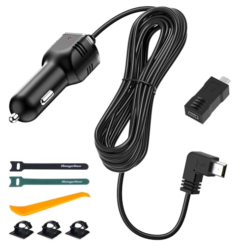 Range Tour Kfz-Ladegerät, Mini-USB- und Micro-USB-Schnittstellen, L-Typ Fahrrekorder Netzkabel, 4m/13,12 Fuß, 12 V/24 V auf DC5 V, 3 A von Range Tour