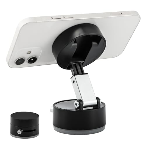 Ranjaner Vakuum-Magnet-Handyhalterung, faltbare Saugnapf-Telefonhalterung für Auto, verstellbare magnetische Smartphone-Halterung für glatte Oberflächen, Dusche, Auto, Spiegel (Farbe: Schwarz) von Ranjaner