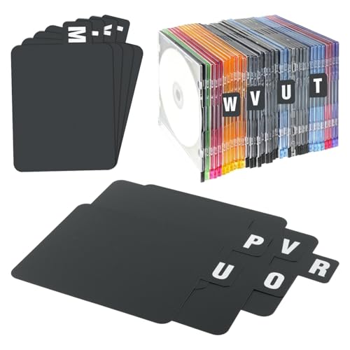 Schallplatten-Trennblätter A-Z, Vinyl-Schallplatten-Trennwände mit alphabetischen Registern, wiederverwendbare LP-Trennwände für DVD-Organisationsschutz (schwarz, Größe: 11,9 x 17 cm), 26 Stück von Ranjaner