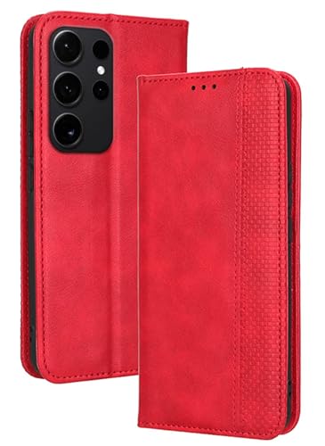 RankOne Brieftaschen-Etui für Samsung Galaxy S24 Ultra (6.8" Inches), Magnetische Flip-Lederhülle Rot von RankOne