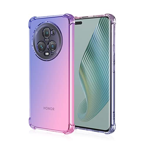 RankOne Hülle Geeignet für Honor Magic5 Pro 5G (6.81" Inches) Transparente TPU Silikon Farbverlauf Color Case - Blau Rosa von RankOne