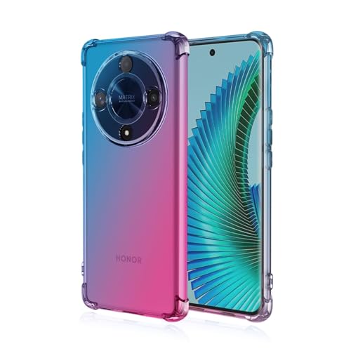 RankOne Hülle Geeignet für Honor Magic6 Lite 5G (6.78" Inches) Transparente TPU Silikon Farbverlauf Color Case - Blau Rosa von RankOne