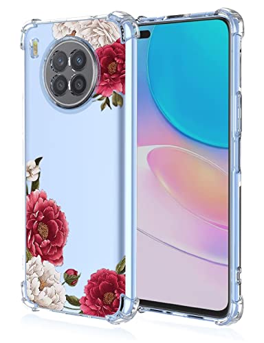 RankOne Hülle Geeignet für Huawei Nova 8i / Honor 50 Lite (6.67" Inches) Transparente TPU Silikon Farbzeichnungsmuster Case - Blumen 7 von RankOne