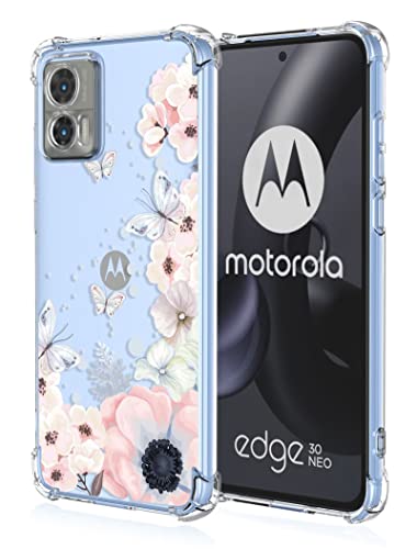 RankOne Hülle Geeignet für Motorola Moto Edge 30 Neo (6.28" Inches) Transparente TPU Silikon Farbzeichnungsmuster Case - Blumen 1 von RankOne