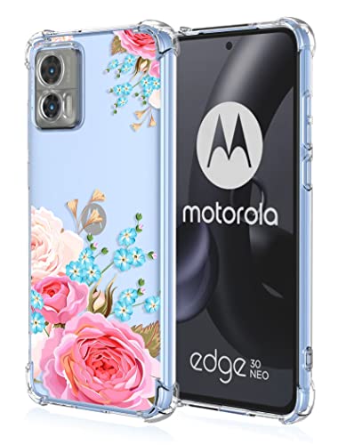 RankOne Hülle Geeignet für Motorola Moto Edge 30 Neo (6.28" Inches) Transparente TPU Silikon Farbzeichnungsmuster Case - Blumen 6 von RankOne