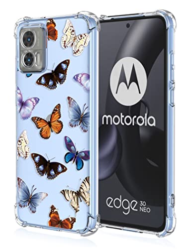 RankOne Hülle Geeignet für Motorola Moto Edge 30 Neo (6.28" Inches) Transparente TPU Silikon Farbzeichnungsmuster Case - Schmetterling von RankOne