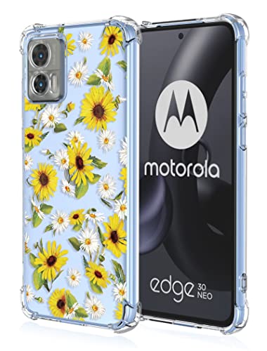 RankOne Hülle Geeignet für Motorola Moto Edge 30 Neo (6.28" Inches) Transparente TPU Silikon Farbzeichnungsmuster Case - Sonnenblume von RankOne