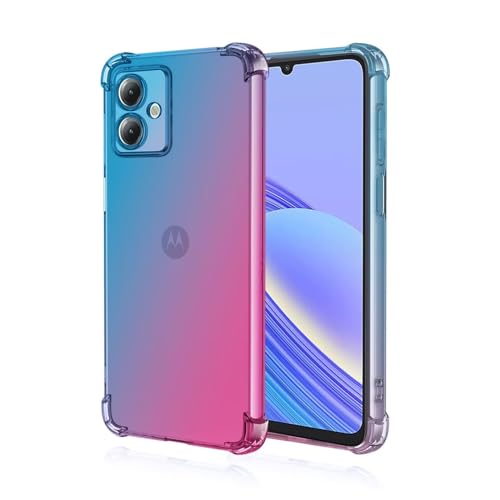 RankOne Hülle Geeignet für Motorola Moto G14 (6.5" Inches) Transparente TPU Silikon Farbverlauf Color Case - Blau Rosa von RankOne