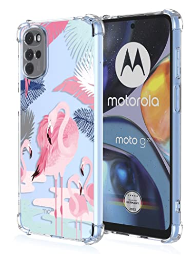 RankOne Hülle Geeignet für Motorola Moto G22 (6.5" Inches) Transparente TPU Silikon Farbzeichnungsmuster Case - Flamingo 2 von RankOne