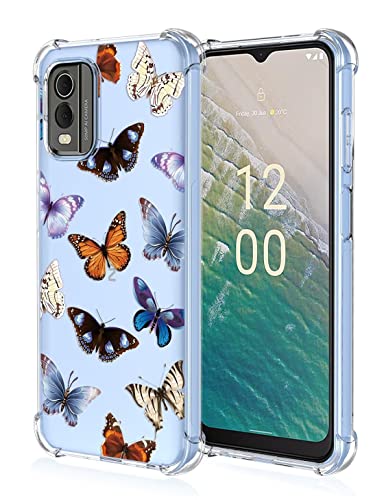 RankOne Hülle Geeignet für Nokia C32 (6.5" Inches) Transparente TPU Silikon Farbzeichnungsmuster Case - Schmetterling von RankOne