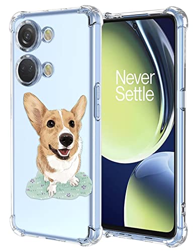 RankOne Hülle Geeignet für OnePlus Nord 3 / OnePlus Ace 2V (6.74" Inches) Transparente TPU Silikon Farbzeichnungsmuster Case - Corgi von RankOne