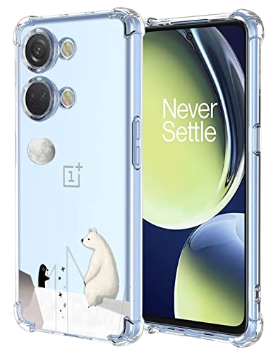 RankOne Hülle Geeignet für OnePlus Nord 3 / OnePlus Ace 2V (6.74" Inches) Transparente TPU Silikon Farbzeichnungsmuster Case - Eisbär von RankOne