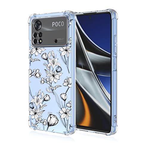 RankOne Hülle Geeignet für Poco X4 Pro 5G (6.67" Inches) Transparente TPU Silikon Farbzeichnungsmuster Case - Blumen 8 von RankOne