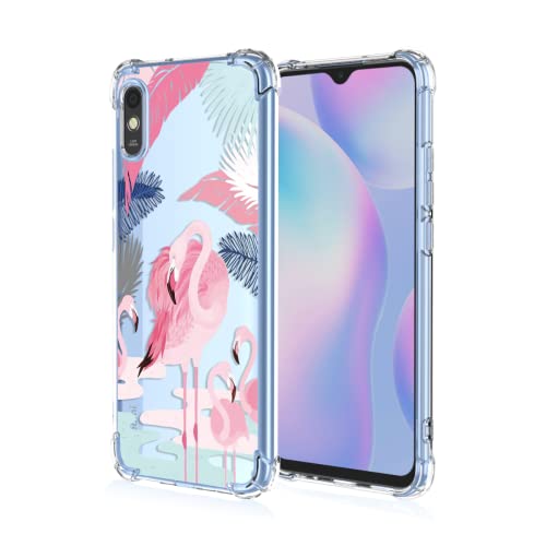 RankOne Hülle Geeignet für Redmi 9A / Redmi 9AT (6.53" Inches) Transparente TPU Silikon Farbzeichnungsmuster Case - Flamingo 2 von RankOne