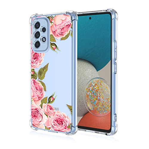 RankOne Hülle Geeignet für Samsung Galaxy A53 5G (6.5" Inches) Transparente TPU Silikon Farbzeichnungsmuster Case - Blumen 3 von RankOne