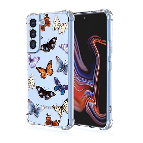 RankOne Hülle Geeignet für Samsung Galaxy S22 (6.1" Inches) Transparente TPU Silikon Farbzeichnungsmuster Case - Schmetterling von RankOne
