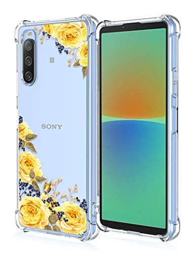 RankOne Hülle Geeignet für Sony Xperia 10 IV (6" Inches) Transparente TPU Silikon Farbzeichnungsmuster Case - Blumen 2 von RankOne