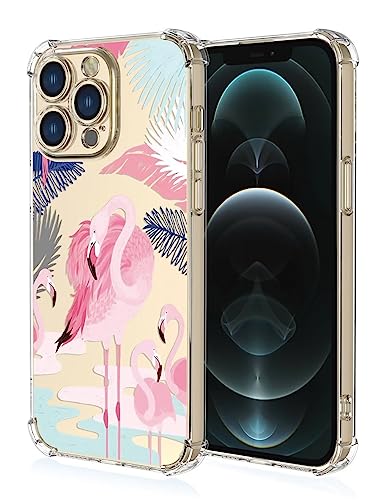 RankOne Hülle Geeignet für iPhone 12 Pro Max (6.7" Inches) Transparente TPU Silikon Farbzeichnungsmuster Case - Flamingo 2 von RankOne