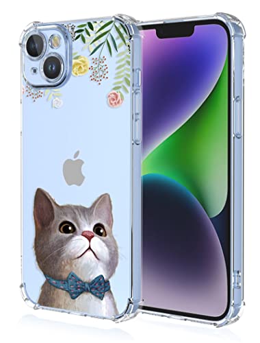RankOne Hülle Geeignet für iPhone 14 Plus (6.7" Inches) Transparente TPU Silikon Farbzeichnungsmuster Case - Katze 1 von RankOne