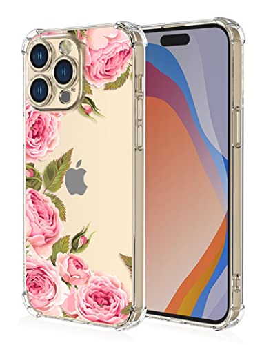 RankOne Hülle Geeignet für iPhone 14 Pro (6.1" Inches) Transparente TPU Silikon Farbzeichnungsmuster Case - Blumen 3 von RankOne
