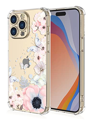 RankOne Hülle Geeignet für iPhone 14 Pro Max (6.7" Inches) Transparente TPU Silikon Farbzeichnungsmuster Case - Blumen 1 von RankOne