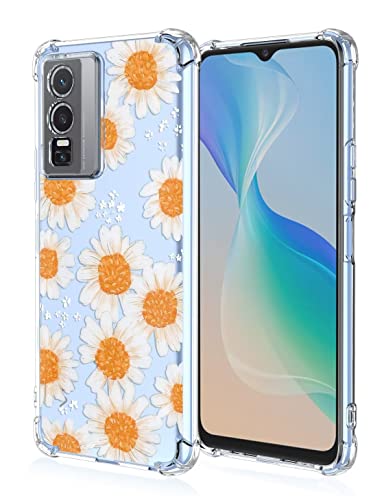 RankOne Hülle Geeignet für vivo Y76 5G (6.58" Inches) Transparente TPU Silikon Farbzeichnungsmuster Case - Gänseblümchen von RankOne