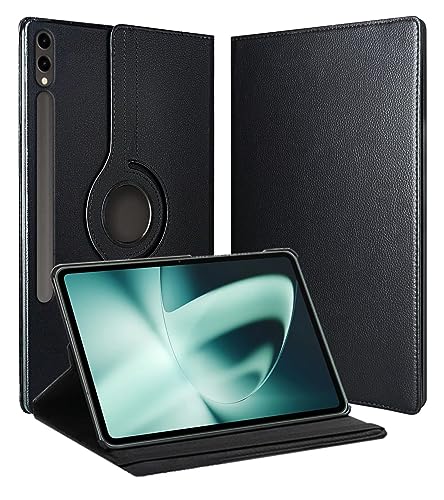 RankOne Klapp Handy Hülle für Samsung Galaxy Tab S10 Ultra/Samsung Galaxy Tab S9 Ultra (14.6" Inches), PU Leder Handyhülle - Schwarz von RankOne