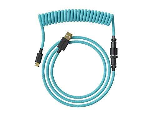 Ranked Coiled Cable | Handgefertigtes Double-Sleeved Geflochtenes Kabel | USB Typ C auf A | 5-Pin Aviator-Anschluss für Custom Mechanical Gaming Keyboard | Unterstützt Schnellladung 20W (Blau Ranked) von Ranked