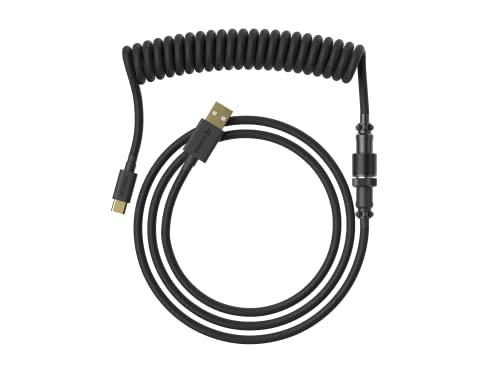 Ranked Coiled Cable | Handgefertigtes Double-Sleeved Geflochtenes Kabel | USB Typ C auf A | 5-Pin Aviator-Anschluss für Custom Mechanical Gaming Keyboard | Unterstützt Schnellladung 20W (Schwarz) von Ranked