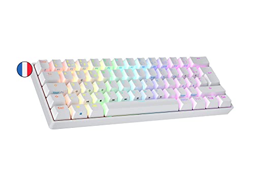 Ranked N60 Nova Mechanische 60 Prozent Tastatur | Hotswap Gaming Keyboard | 62 Programmierbare Tasten mit RGB Beleuchtung | PC/Mac Gamer | AZERTY Französisches (Weiß, Gateron Blue) von Ranked