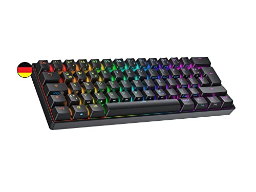 Ranked N60 Nova Mechanische 60 Prozent Tastatur | Hotswap Gaming Keyboard | 62 Programmierbare Tasten mit RGB Beleuchtung | PC/Mac Gamer | ISO DE QWERTZ (Schwarz, Gateron Blue) von Ranked