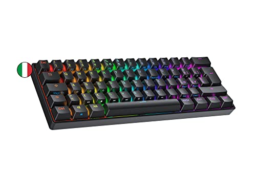 Ranked N60 Nova Mechanische 60 Prozent Tastatur | Hotswap Gaming Keyboard | 62 Programmierbare Tasten mit RGB Beleuchtung | PC/Mac Gamer | Italienisches Layout (Schwarz, Gateron Blue) von Ranked