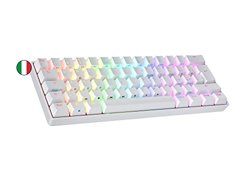 Ranked N60 Nova Mechanische 60 Prozent Tastatur | Hotswap Gaming Keyboard | 62 Programmierbare Tasten mit RGB Beleuchtung | PC/Mac Gamer | Italienisches Layout (Weiß, Gateron Blue) von Ranked