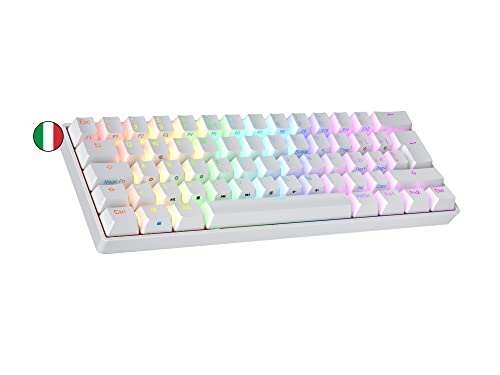 Ranked N60 Nova Mechanische 60 Prozent Tastatur | Hotswap Gaming Keyboard | 62 Programmierbare Tasten mit RGB Beleuchtung | PC/Mac Gamer | Italienisches Layout (Weiß, Gateron Red) von Ranked