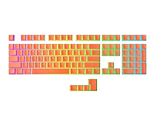 Ranked Pudding PBT-Tastenkappen | 112 Double Shot Transluzent ANSI US- und ISO-Layout | OEM-Profil für mechanische RGB-Gaming-Tastatur (Coral) von Ranked