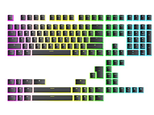 Ranked Pudding v2 PBT-Tastenkappen | 145 Double Shot Transluzent ANSI US- und ISO-Layout | OEM-Profil für mechanische RGB-Gaming-Tastatur (Schwarz) von Ranked