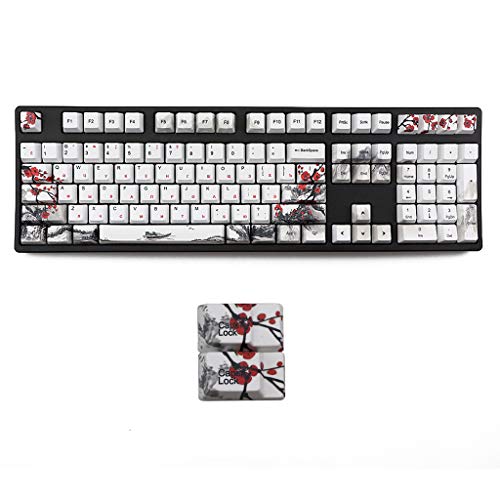 110 Tasten, Farbstoffsublimation, OEM-Profil, DYE-Sub Pflaumenblüten-Thema, PBT-Tastenkappe für mechanische Tastatur, weiße Tastenkappen von Ranuw