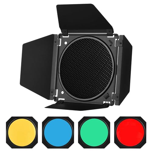 Scheunentor & Wabengitter & 4 Farbgelfilter für 17,8 cm Standard-Reflektoren, Studio-Blinkzubehör-Set, Bowens-Mount-Softbox von Ranuw