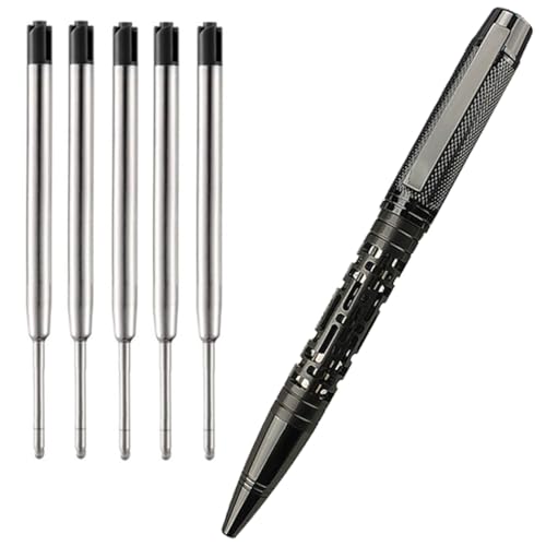 Ranvi Kugelschreiber aus Metall, hohles Design, Drehstift, schwarze Tinte, 1,0 mm, 1 Stift mit 5 zusätzlichen Ersatzminen (grau) von Ranvi