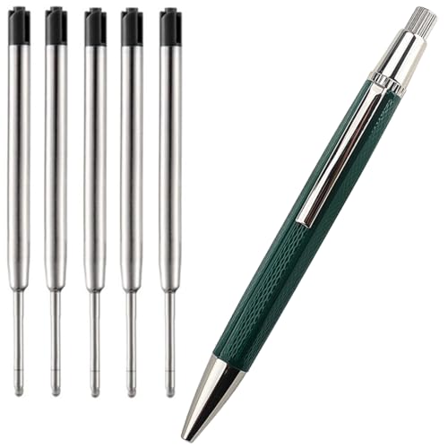 Ranvi Metall-Kugelschreiber, schwarze Tinte, 1,0 mm, 1 Stift mit 5 zusätzlichen Ersatzminen (grün) von Ranvi