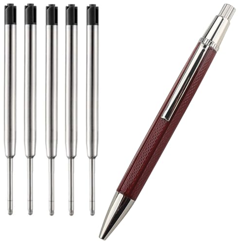 Ranvi Metall-Kugelschreiber, schwarze Tinte, 1,0 mm, 1 Stift mit 5 zusätzlichen Ersatzminen (rot) von Ranvi