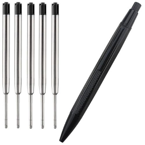 Ranvi Metall-Kugelschreiber, schwarze Tinte, 1,0 mm, 1 Stift mit 5 zusätzlichen Ersatzminen (schwarz) von Ranvi
