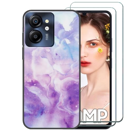 Ranyi Blackview Color 8 Hülle mit Displayschutzfolie, Blackview Color 8 Hülle, Himmelsmarmor-Muster, ultradünne TPU-Hülle mit Displayschutzfolie, Silikonhülle für Blackview Color 8 (6,7 Zoll), Lila von Ranyi