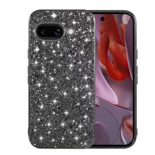 Ranyi Glitzer-Schutzhülle für Google Pixel 9a, Pixel 9a, luxuriöses Glitzer-Strass-Design, flexibler galvanisierter Silikon-Stoßfänger, geeignet für Frauen, Schwarz von Ranyi