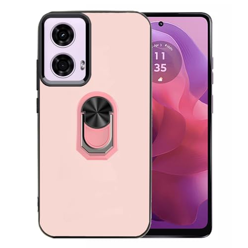 Ranyi Schutzhülle für Motorola Moto E14 XT2421-12, ultradünne TPU-Hülle mit 360° drehbarem Ringhalter, Ständer, flexibel, stoßdämpfend, Silikon-Gummi-Hülle für Moto G04 XT2421-2 & G04S XT2421-7, Rosa von Ranyi
