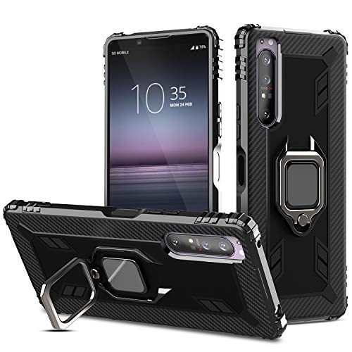 Ranyi Schutzhülle für Sony Xperia 1 II, Karbonfaser, mit 360 Grad drehbarem Ringhalter, Ständer, stoßdämpfend, Rundumschutz, weiche Gummi-Silikon-Schutzhülle für Sony Xperia 1 II 16,5 cm, Schwarz Ranyi Schutzhülle für Sony Xperia 1 II, Karbonfaser, mit 360 Grad drehbarem Ringhalter, Ständer, stoßdämpfend, Rundumschutz, weiche Gummi-Silikon-Schutzhülle für Sony Xperia 1 II 16,5 cm, Schwarz von Ranyi