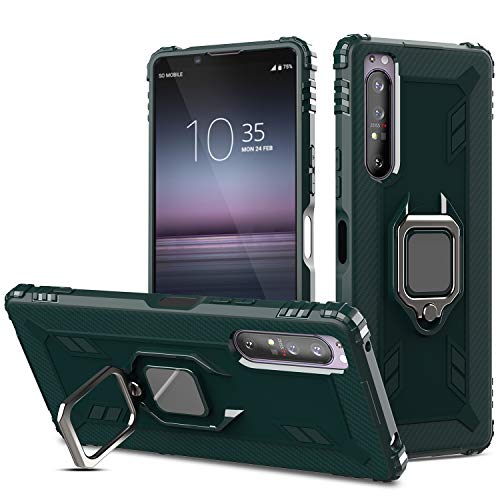 Ranyi Schutzhülle für Sony Xperia 1 II, Karbonfaser-Design mit 360° drehbarem Ringhalter, Ständer-Funktion, stoßdämpfender Rundumschutz, Gummi-Silikon-Schutzhülle für Sony Xperia 1 II 16,5 cm (6,5 von Ranyi