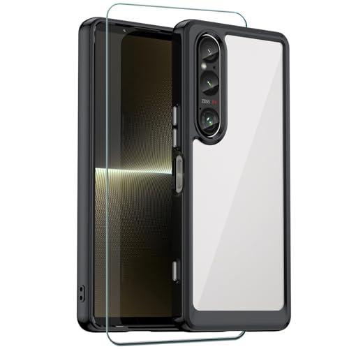 Ranyi Schutzhülle für Sony Xperia 1 VI (2024 6,5 Zoll), mit Displayschutzfolie, klare transparente Rückseite + schlanke, flexible Stoßstangenschutz, Silikon-Gummi-Hülle, kompatibel mit Sony Xperia 1 von Ranyi