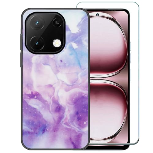Ranyi Schutzhülle für UMIDIGI Note 100 5G / Note 100A (2025 17,3 cm / 6,8 Zoll), mit Displayschutzfolie, Himmelsmarmor-Muster, ultradünn, flexibel, TPU-Silikongummi, Violett von Ranyi
