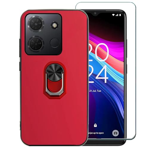 Ranyi TCL 503 Schutzhülle für TCL 503 (2024 16,8 cm) Smartphone, schmal, dünn, TPU, 360° drehbarer Ringhalter, Ständer, Silikon-Gummi-Schutzhülle für TCL 503 (2024 6,6 Zoll) Smartphone, Rot von Ranyi